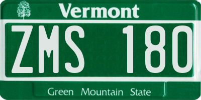 VT license plate ZMS180