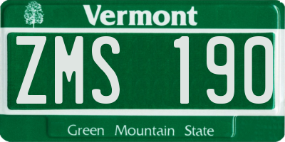 VT license plate ZMS190