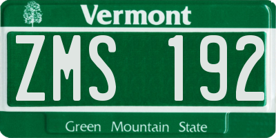 VT license plate ZMS192