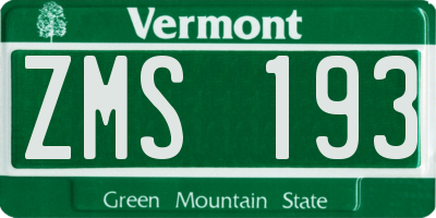 VT license plate ZMS193