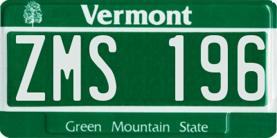 VT license plate ZMS196