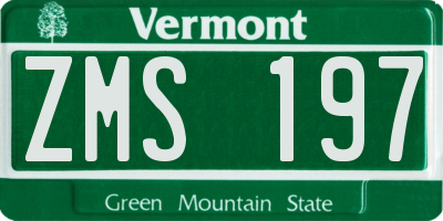 VT license plate ZMS197