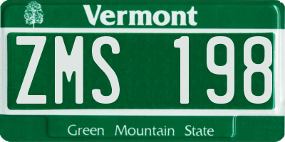 VT license plate ZMS198
