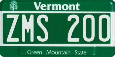 VT license plate ZMS200