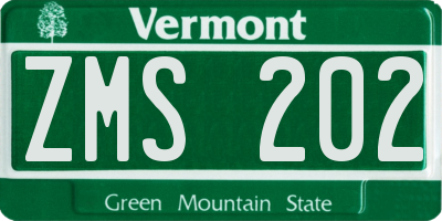 VT license plate ZMS202