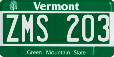 VT license plate ZMS203