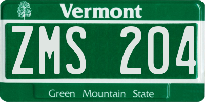 VT license plate ZMS204