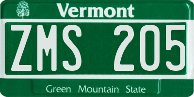 VT license plate ZMS205