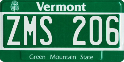 VT license plate ZMS206