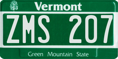 VT license plate ZMS207