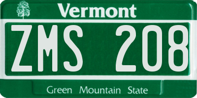 VT license plate ZMS208