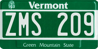 VT license plate ZMS209