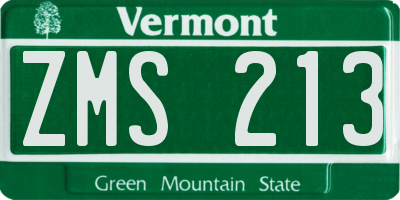 VT license plate ZMS213