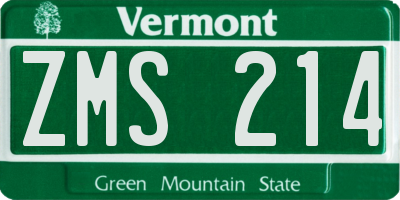VT license plate ZMS214