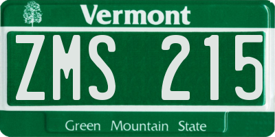 VT license plate ZMS215