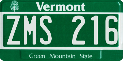 VT license plate ZMS216