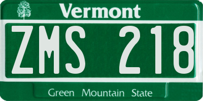 VT license plate ZMS218