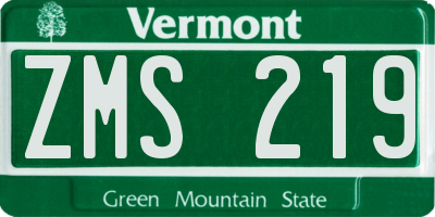 VT license plate ZMS219