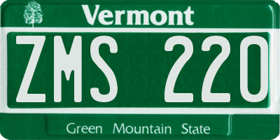 VT license plate ZMS220