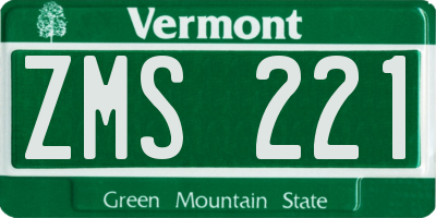 VT license plate ZMS221
