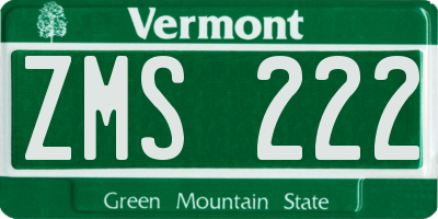 VT license plate ZMS222