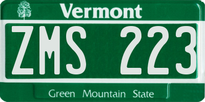 VT license plate ZMS223