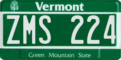 VT license plate ZMS224