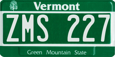 VT license plate ZMS227