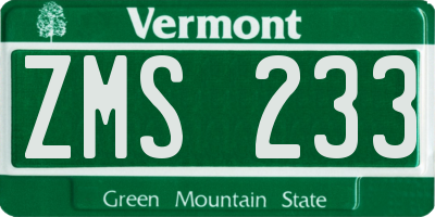 VT license plate ZMS233