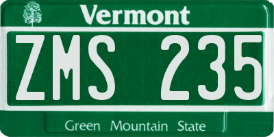 VT license plate ZMS235