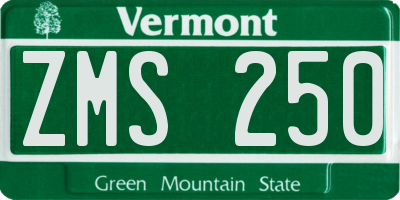 VT license plate ZMS250