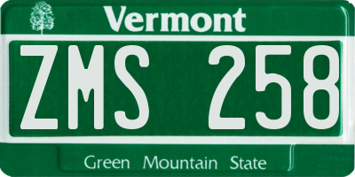 VT license plate ZMS258