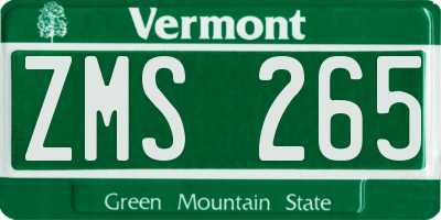 VT license plate ZMS265