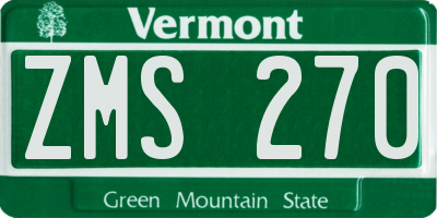 VT license plate ZMS270