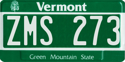 VT license plate ZMS273