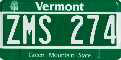 VT license plate ZMS274