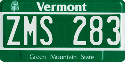 VT license plate ZMS283