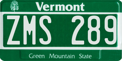 VT license plate ZMS289