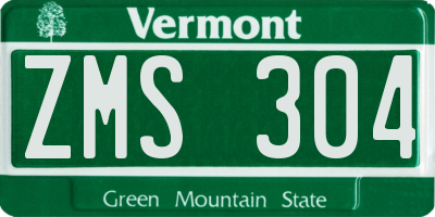 VT license plate ZMS304