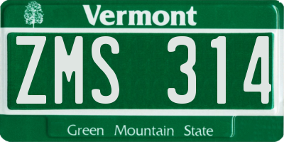 VT license plate ZMS314