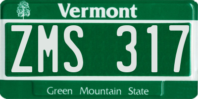 VT license plate ZMS317