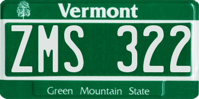 VT license plate ZMS322