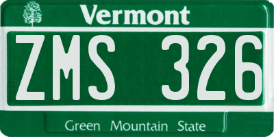 VT license plate ZMS326