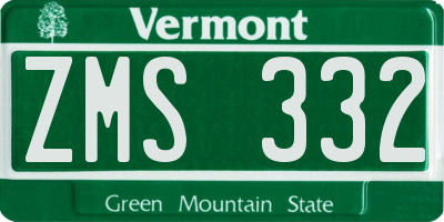 VT license plate ZMS332