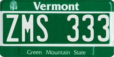 VT license plate ZMS333