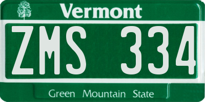 VT license plate ZMS334