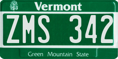 VT license plate ZMS342