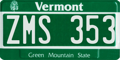 VT license plate ZMS353