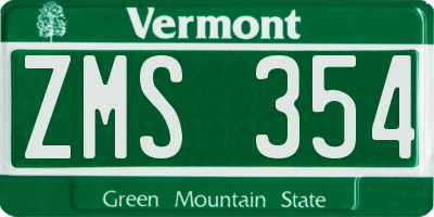 VT license plate ZMS354