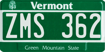 VT license plate ZMS362